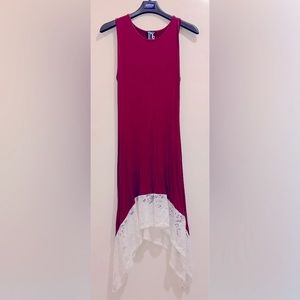 Juniors dress wine color with white crochet bottom trim by TMG New York size L